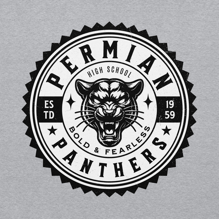 Close-up view of Permian High School Panthers Grey Premium Unisex T-shirt 203