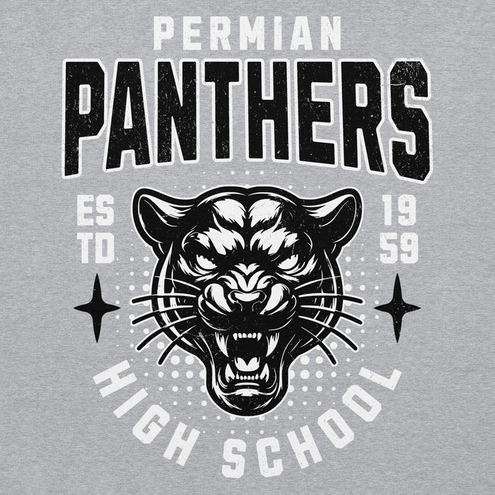 Close-up view of Permian High School Panthers Grey Premium Unisex T-shirt 204