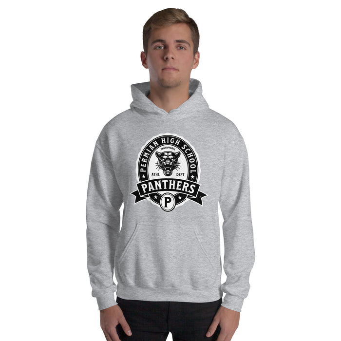 Man wearing Permian High School Panthers Grey Premium Unisex T-shirt 212