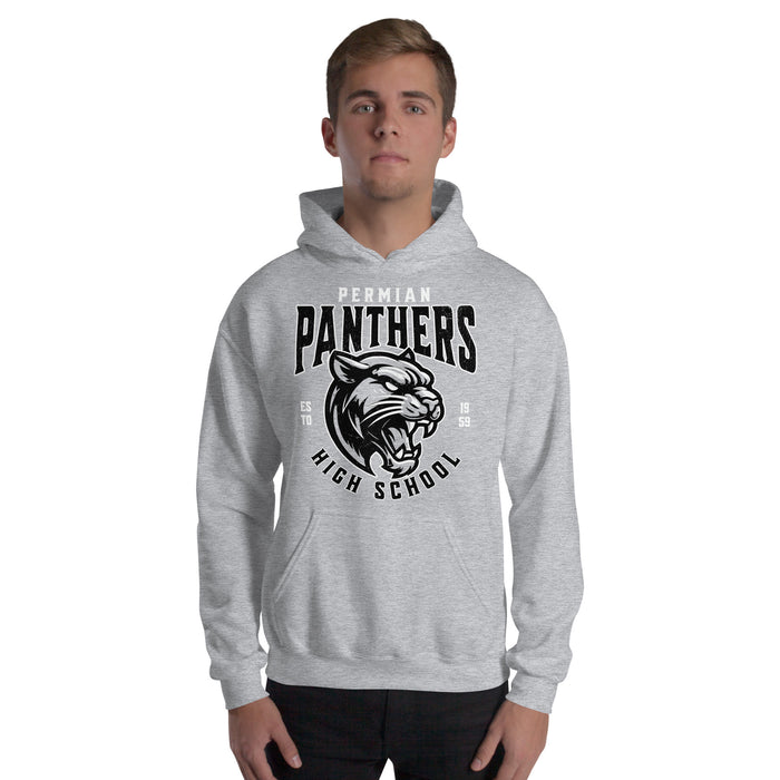 Man wearing Permian High School Panthers Grey Premium Unisex T-shirt 213