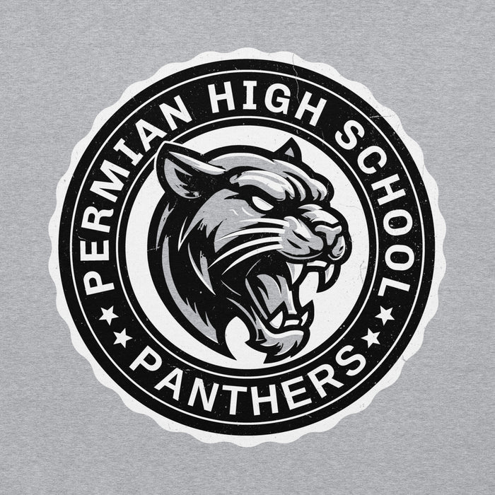 Close-up view of Permian High School Panthers Grey Premium Unisex T-shirt 216