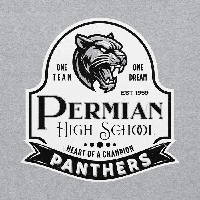 Close-up view of Permian High School Panthers Grey Premium Unisex T-shirt 219