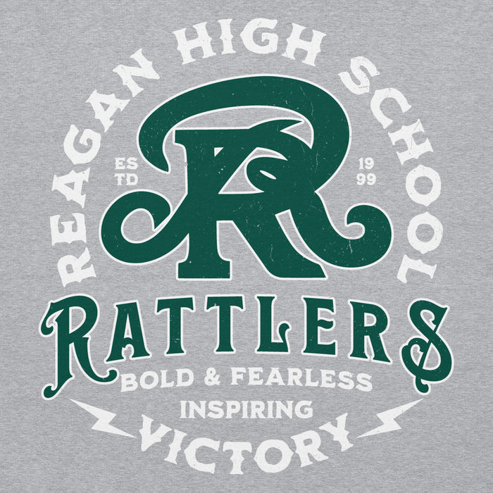 Close-up view of Reagan High School Rattlers Grey Classic Unisex Hoodie 206