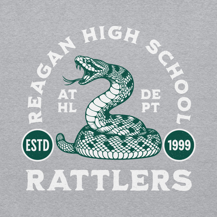 Close-up view of Reagan High School Rattlers Grey Classic Unisex Hoodie 208