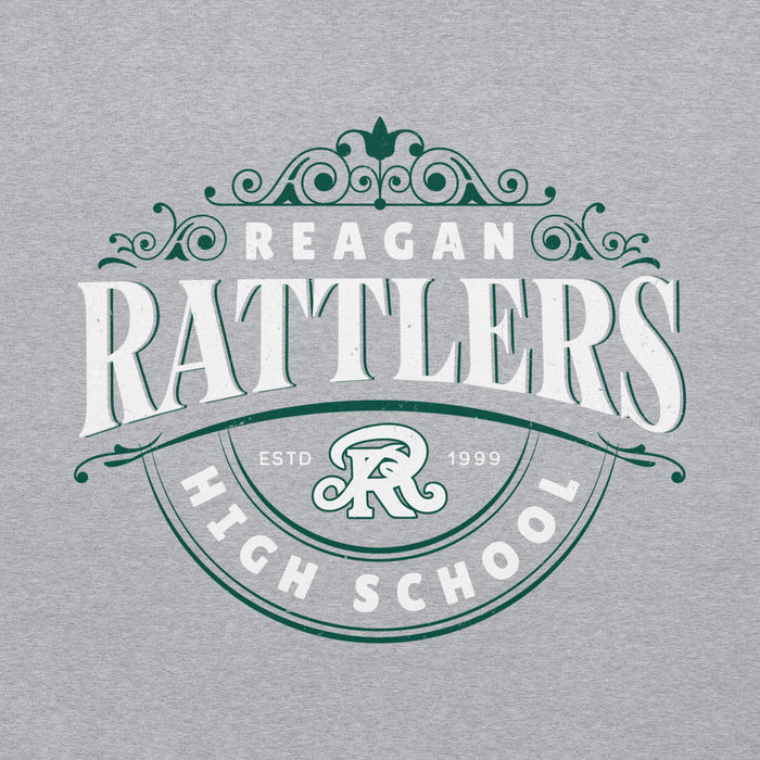 Close-up view of Reagan High School Rattlers Grey Classic Unisex Hoodie 211