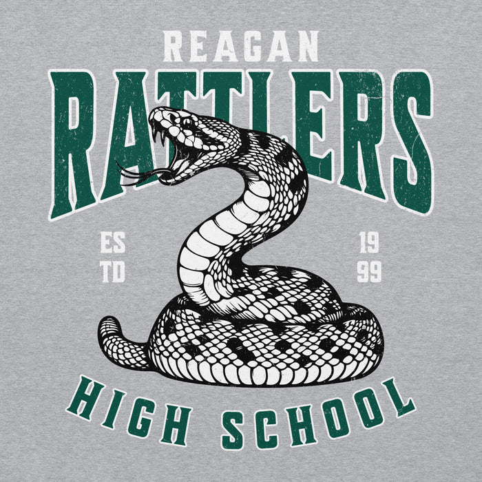 Close-up view of Reagan High School Rattlers Grey Classic Unisex Hoodie 213