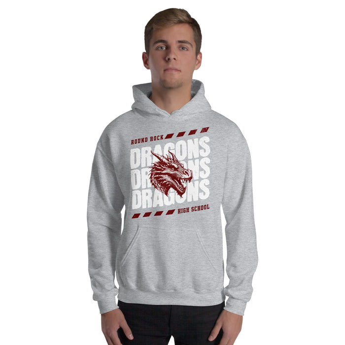 Man wearing Round Rock High School Dragons Grey Classic Unisex Hoodie 223