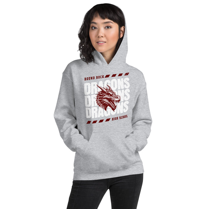 Woman wearing Round Rock High School Dragons Grey Classic Unisex Hoodie 223