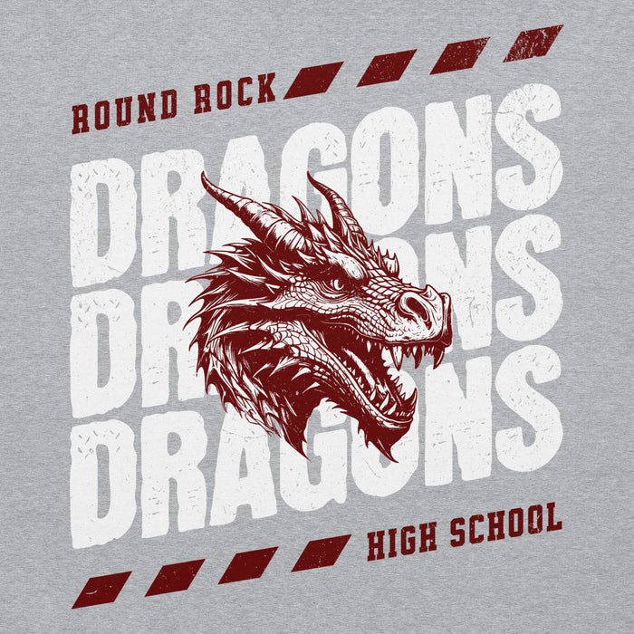 Close-up view of Round Rock High School Dragons Grey Classic Unisex Hoodie 223