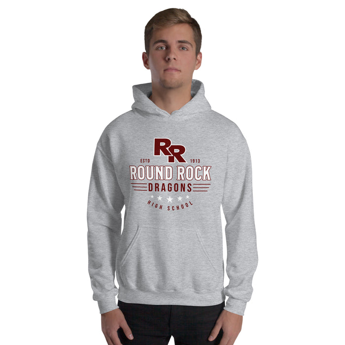 Man wearing Round Rock High School Dragons Grey Classic Unisex Hoodie 217