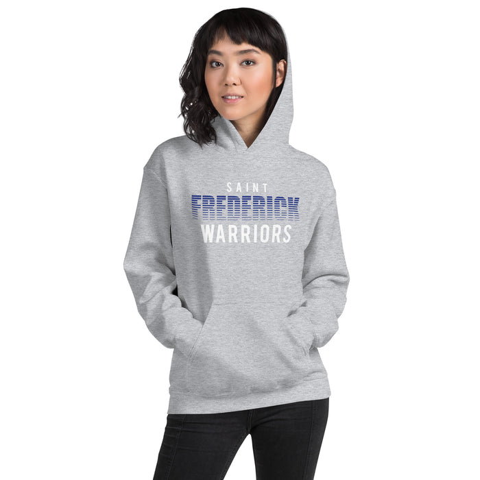 Woman wearing St. Frederick High School Warriors Grey Classic Unisex Hoodie 024