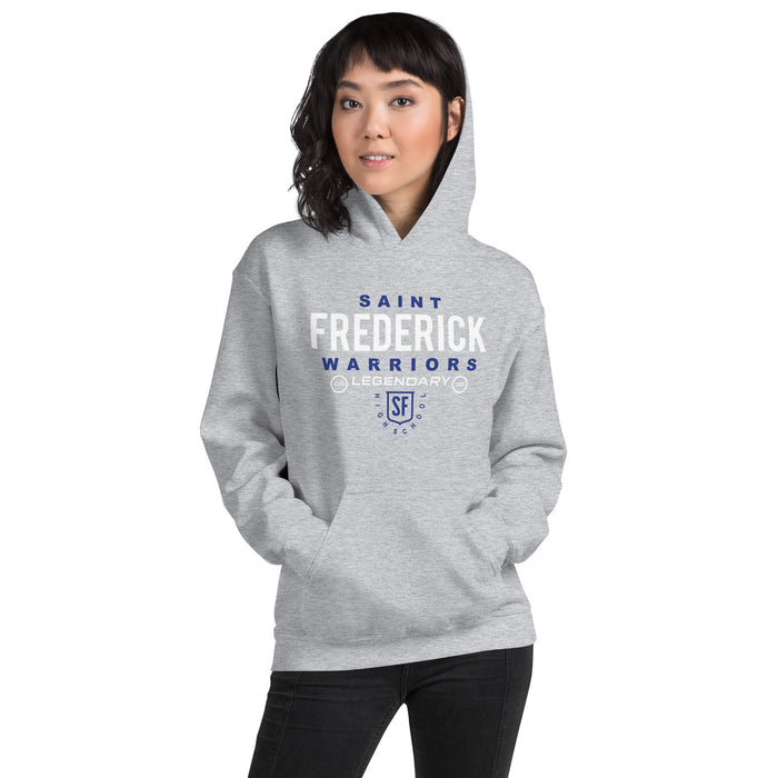 Woman wearing St. Frederick High School Warriors Grey Classic Unisex Hoodie 003