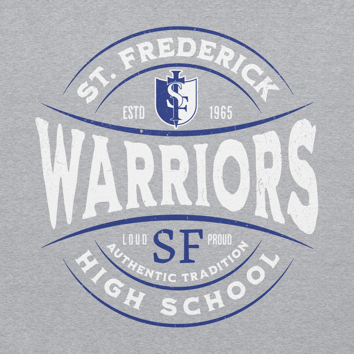 Close-up view of St. Frederick High School Warriors Grey Classic Unisex Hoodie 218