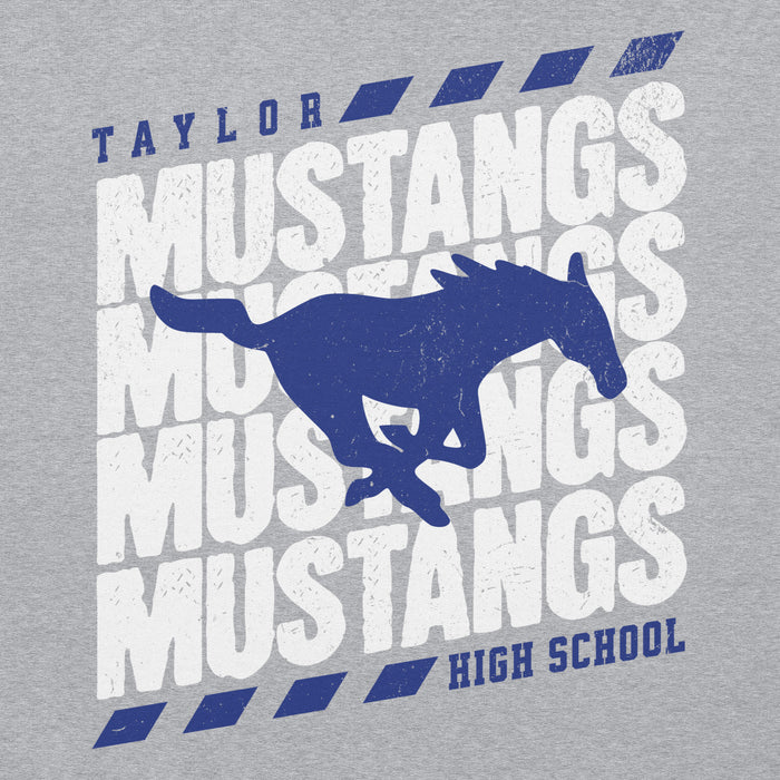 Close-up view of Taylor High School Mustangs Grey Classic Unisex Hoodie 223