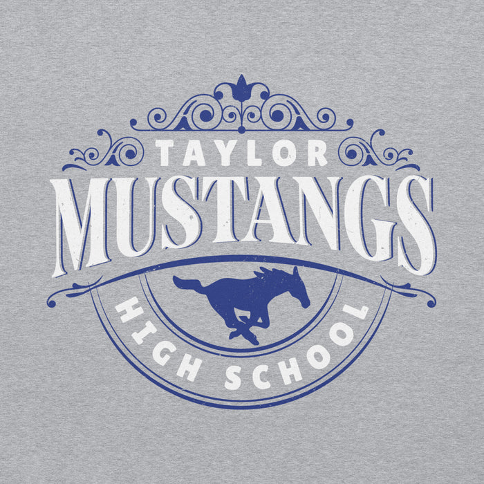 Close-up view of Taylor High School Mustangs Grey Classic Unisex Hoodie 211