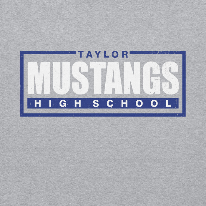 Close-up view of Taylor High School Mustangs Grey Classic Unisex Hoodie 049