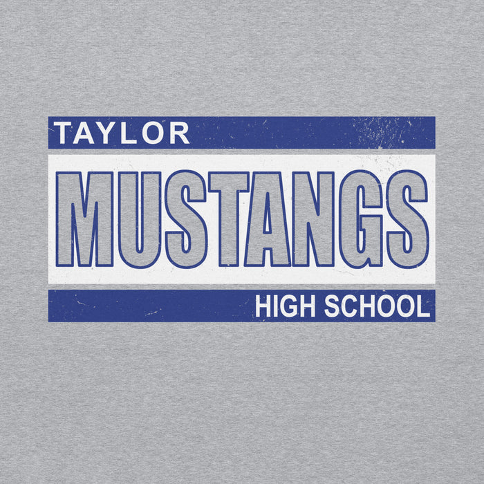 Close-up view of Taylor High School Mustangs Grey Classic Unisex Hoodie 098