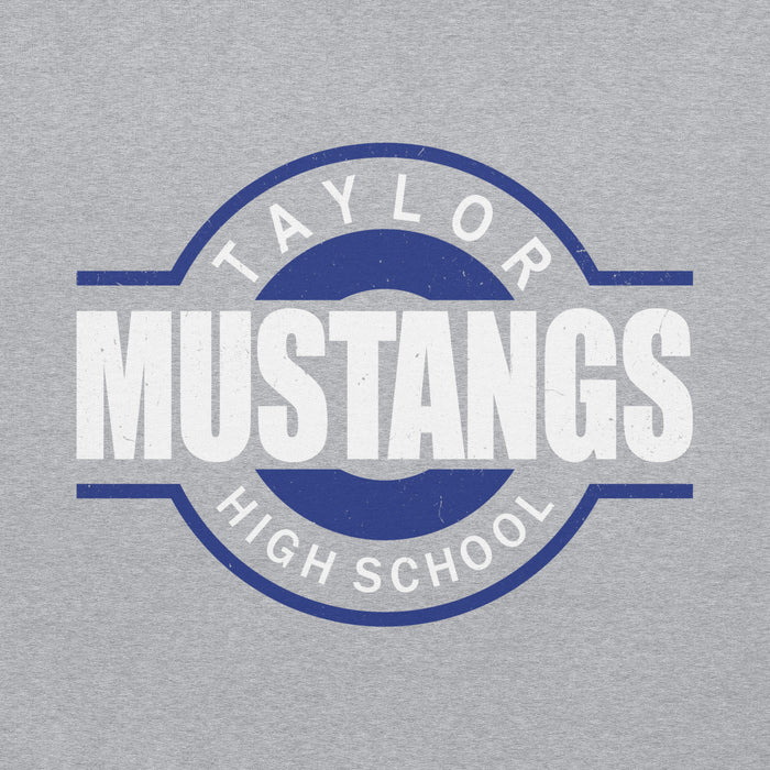 Close-up view of Taylor High School Mustangs Grey Classic Unisex Hoodie 011