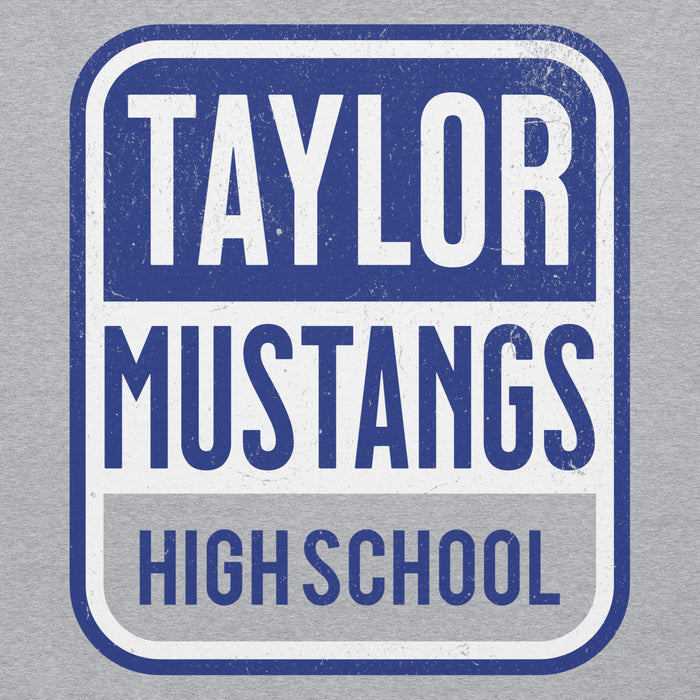 Close-up view of Taylor High School Mustangs Grey Classic Unisex Hoodie 001