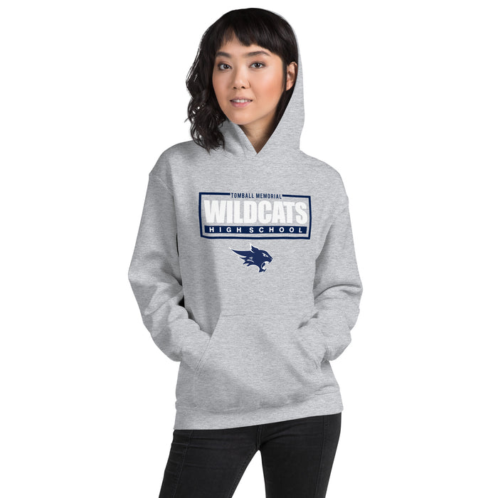 Woman wearing Tomball Memorial High School Wildcats Navy Classic Unisex Hoodie 049