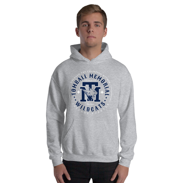 Man wearing Tomball Memorial High School Wildcats Navy Classic Unisex Hoodie 214