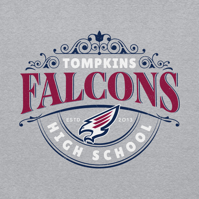 Close-up view of Tompkins High School Falcons Grey Classic Unisex Hoodie 211