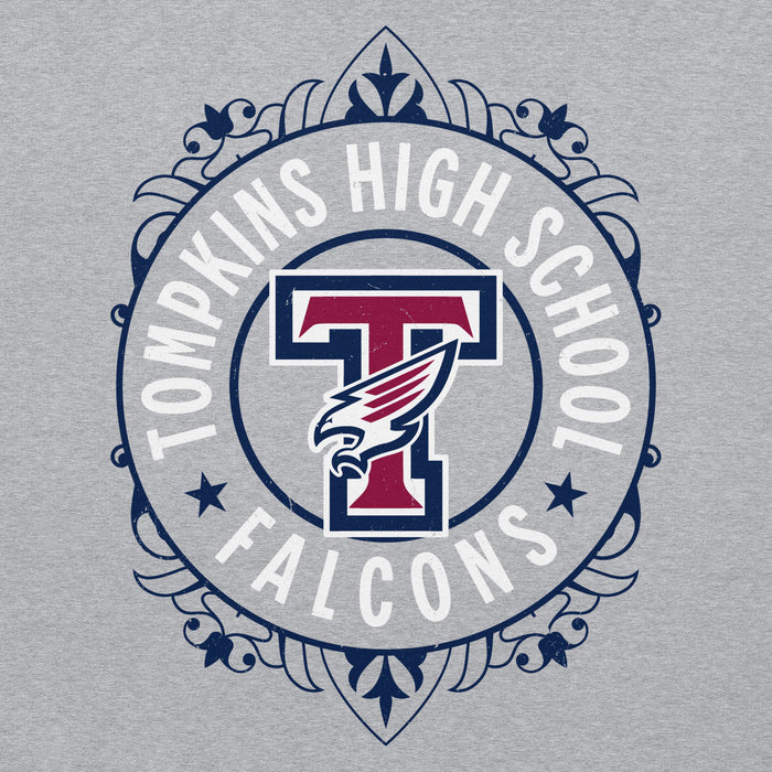 Close-up view of Tompkins High School Falcons Grey Classic Unisex Hoodie 227