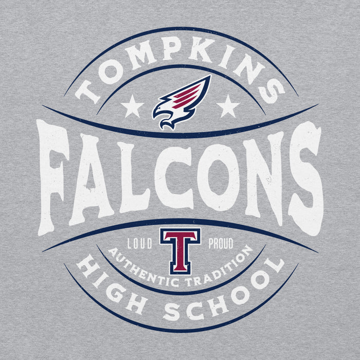 Close-up view of Tompkins High School Falcons Grey Classic Unisex Hoodie 218