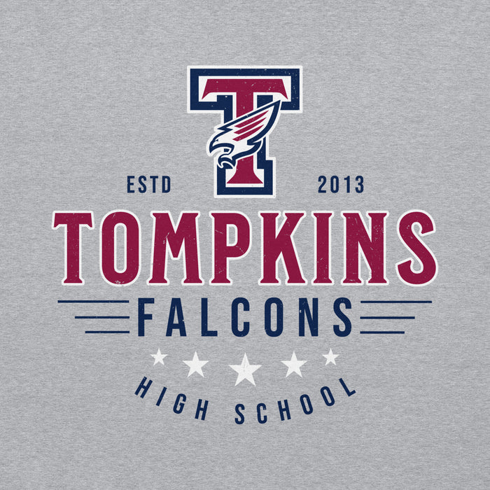 Close-up view of Tompkins High School Falcons Grey Classic Unisex Hoodie 217