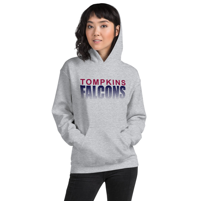 Woman wearing Tompkins High School Falcons Grey Classic Unisex Hoodie 024