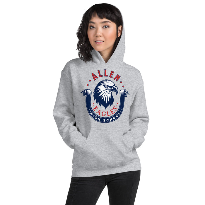 Woman wearing Allen High School Eagles Classic Grey Unisex Hoodie 216