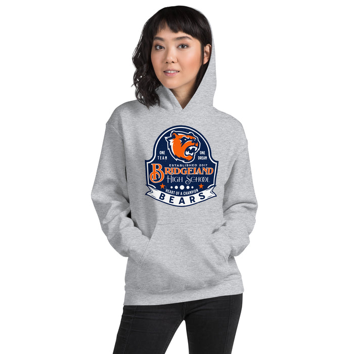 Woman wearing Bridgeland High School Bears Classic Grey Unisex T-shirt 219