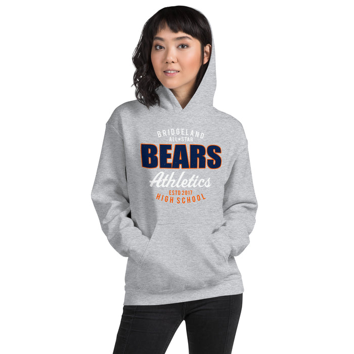 Woman wearing Bridgeland High School Bears Classic Grey Unisex T-shirt 034