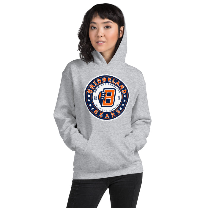 Woman wearing Bridgeland High School Bears Classic Grey Unisex T-shirt 216