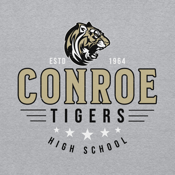 Close-up view of Conroe High School Tigers Sport Grey Classic Unisex Hoodie 217