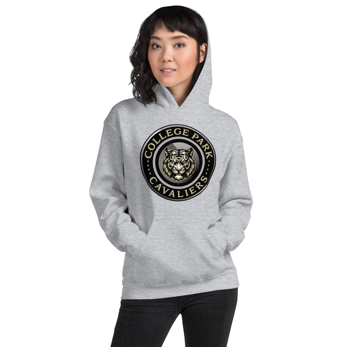 Woman wearing Conroe High School Tigers Sport Grey Classic Unisex Hoodie 222