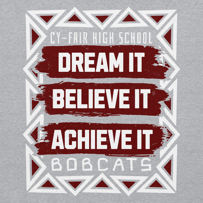 Close-up view of Cy-Fair High School Bobcats Sport Grey Classic Unisex Hoodie 228