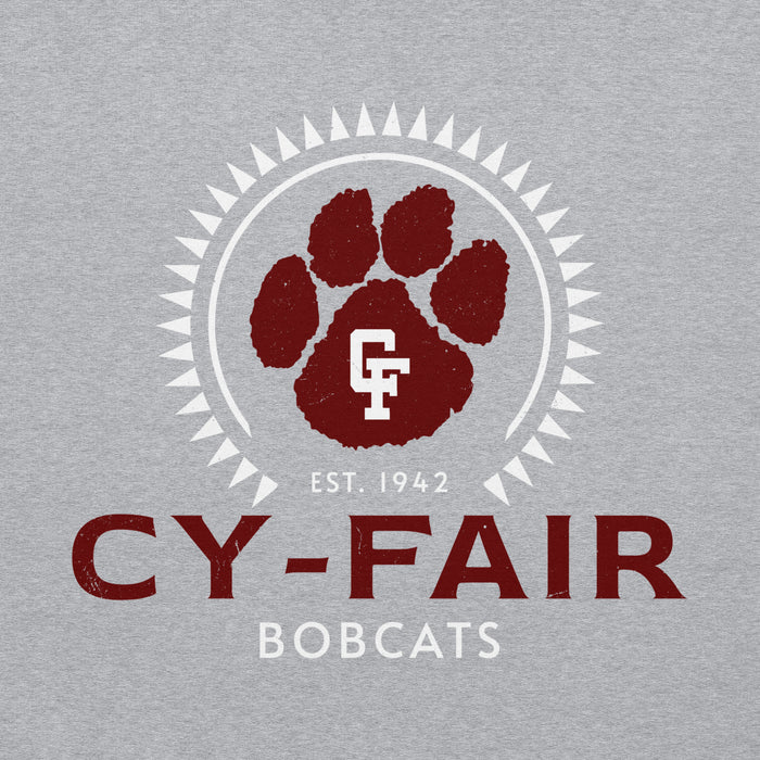 Close-up view of Cy-Fair High School Bobcats Sport Grey Classic Unisex Hoodie 226