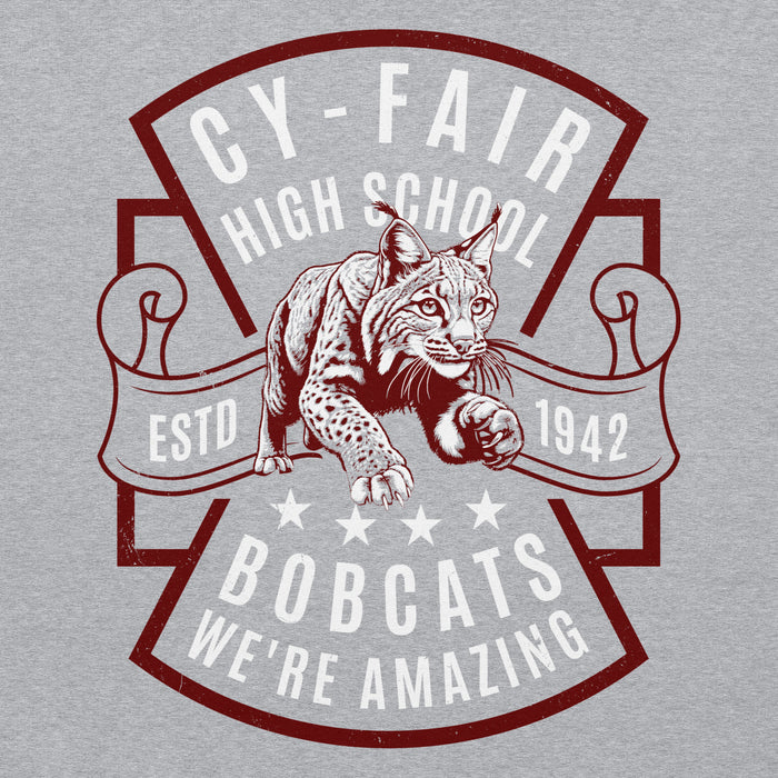 Close-up view of Cy-Fair High School Bobcats Sport Grey Classic Unisex Hoodie 207