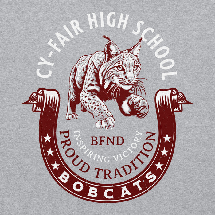 Close-up view of Cy-Fair High School Bobcats Sport Grey Classic Unisex Hoodie 229
