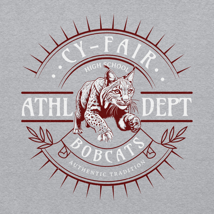 Close-up view of Cy-Fair High School Bobcats Sport Grey Classic Unisex Hoodie 201