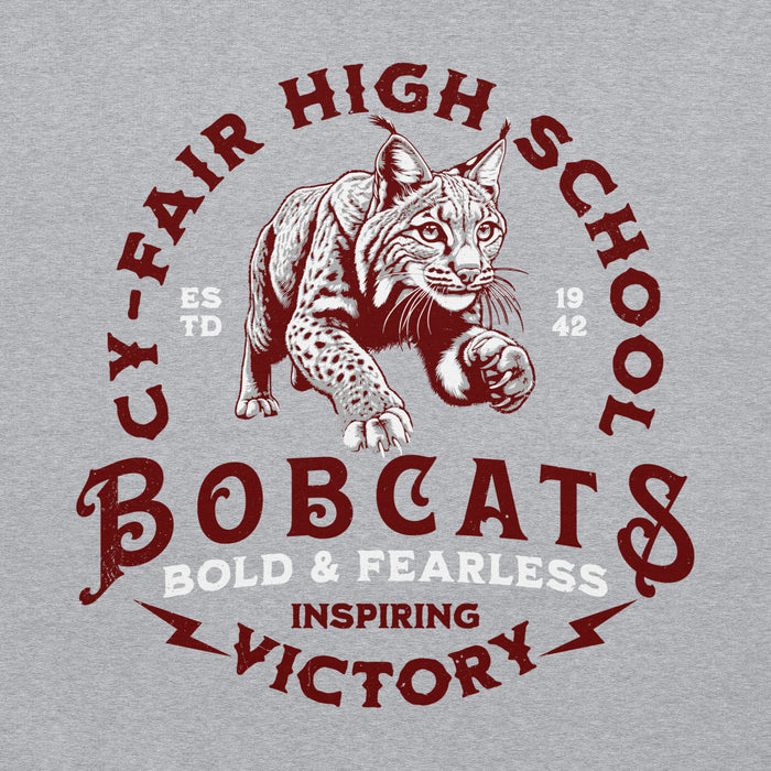 Close-up view of Cy-Fair High School Bobcats Sport Grey Classic Unisex Hoodie 206