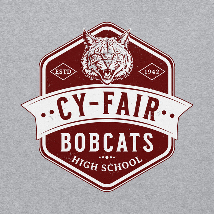 Close-up view of Cy-Fair High School Bobcats Sport Grey Classic Unisex Hoodie 209