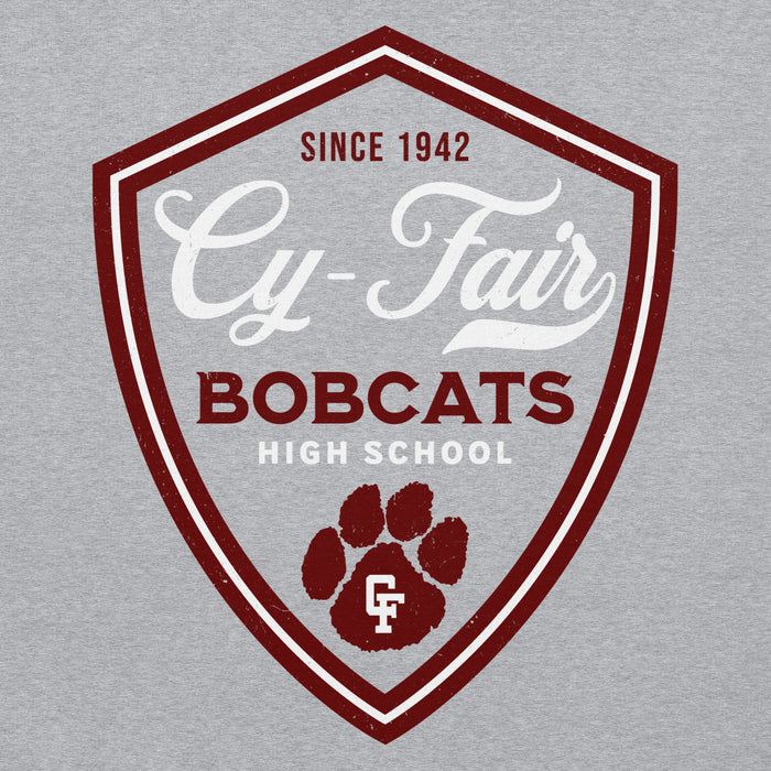 Close-up view of Cy-Fair High School Bobcats Sport Grey Classic Unisex Hoodie 225