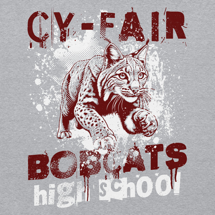 Close-up view Cy-Fair High School Bobcats Sport Grey Classic Unisex Hoodie 205