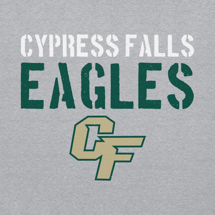 Close-up view of Cypress Falls High School Eagles Heather Grey Classic Unisex Hoodie 017