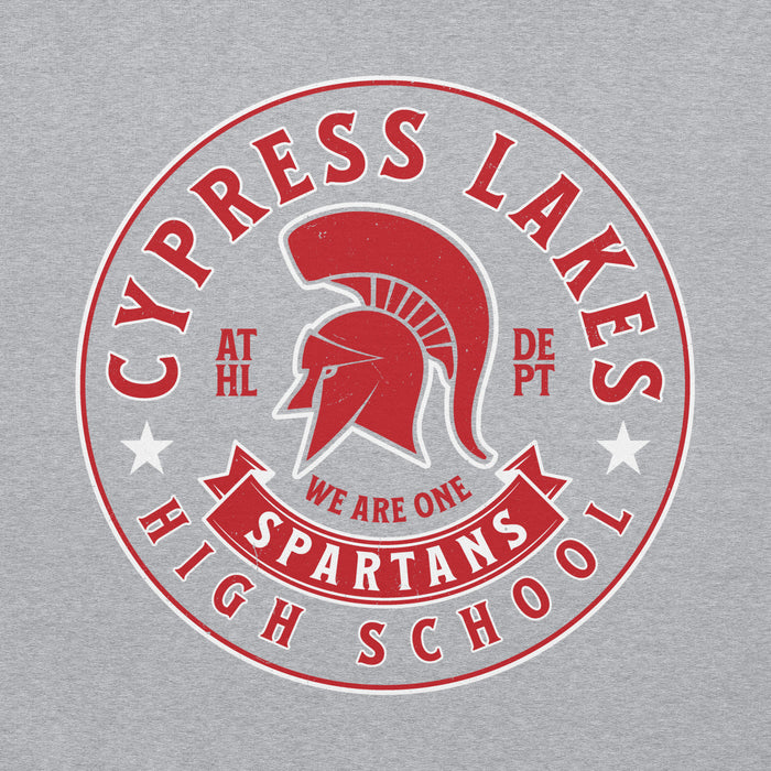 Close-up view of Cypress Lakes High School Spartans Heather Grey Classic Unisex Hoodie 215