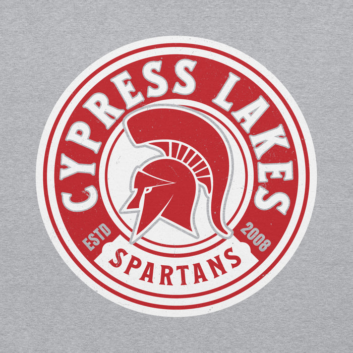 Close-p view of Cypress Lakes High School Spartans Heather Grey Classic Unisex Hoodie 220