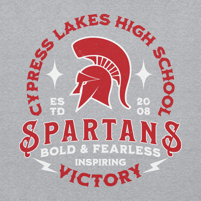 Close-up view of Cypress Lakes High School Spartans Heather Grey Classic Unisex Hoodie 206