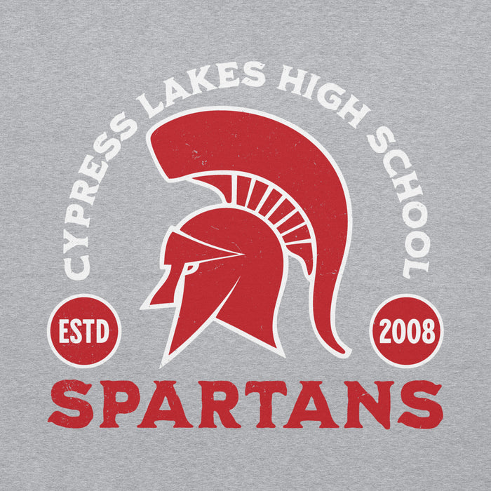 Close-up view of Cypress Lakes High School Spartans Heather Grey Classic Unisex Hoodie 208